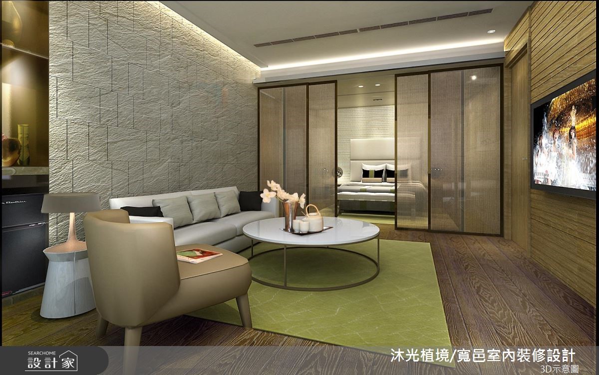 以現代奢華的風格打造,納入一處戶外陽台,將窗簾收整